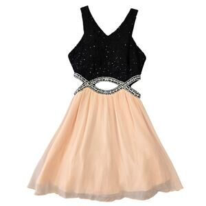 Speechless Black Pink Formal Mini Dress Sequin Cutout Sleeveless Women 9 Juniors